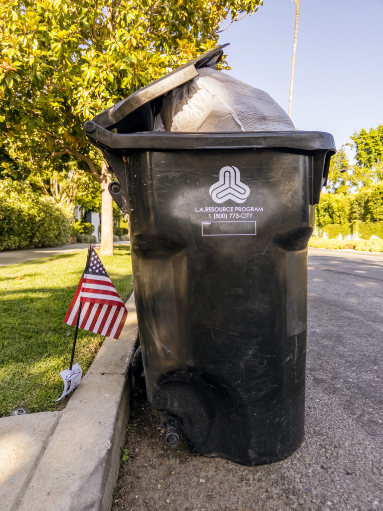 Trash can. Also: Flag.