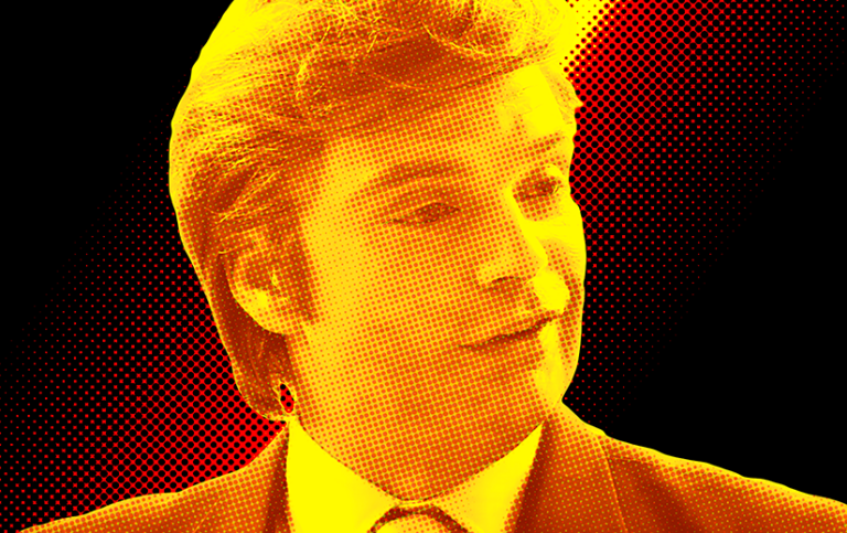 Stylized image of Sebastian Stan as Donald Trump in The Apprentice.