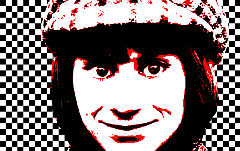 Stylized 3 color (black, red, white) portrait of Rita Tushingham as Nancy Jones in The Knack... and How to Get It