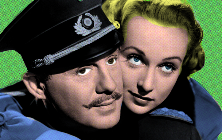 Colorized image of Carole Lombard and Jack Benny in To Be or Not to Be.