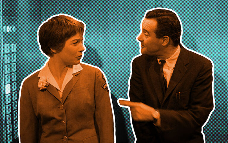 Graphic of Shirley MacLaine and Jack Lemmon in The Apartment.