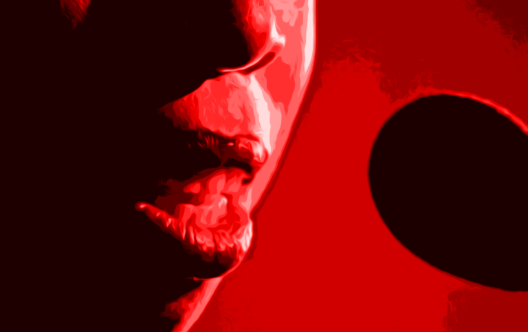 A closeup of Lynne Thigpen as D.J.'s mouth speaking into a microphone in The Warriors. The image is all shades of red and black.