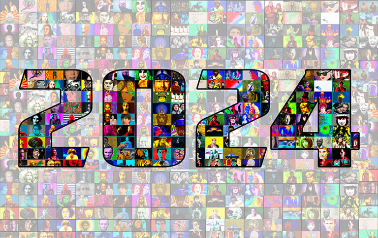 Graphic: the number 2024 filled with images from movies I saw in 2024. The background is lighter images.