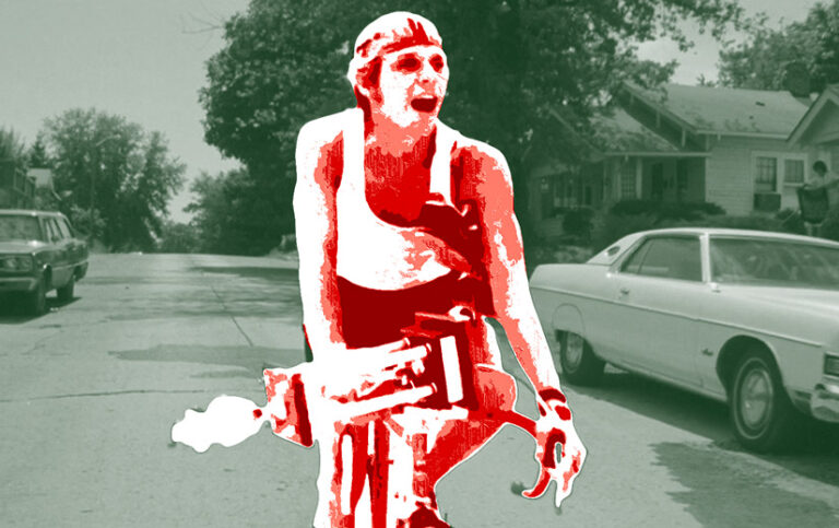 Graphic of Mike riding his bike in Breaking Away.