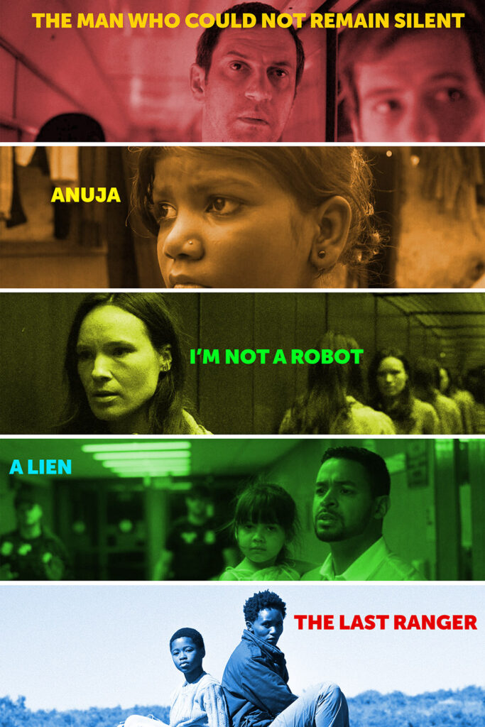 a stacked set of images from the 2025 Academy Awards Live Action Short Film nominees. Each one is a different color.